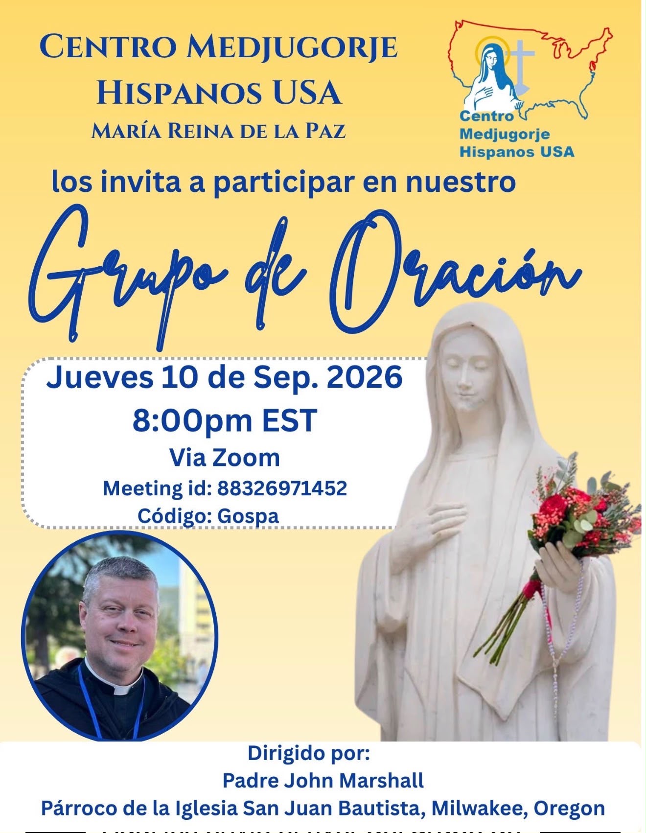 “Maria Reina de la Paz” te invita a Grupo de Oración por Zoom